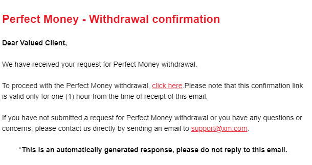 xm withdrawal confirmation