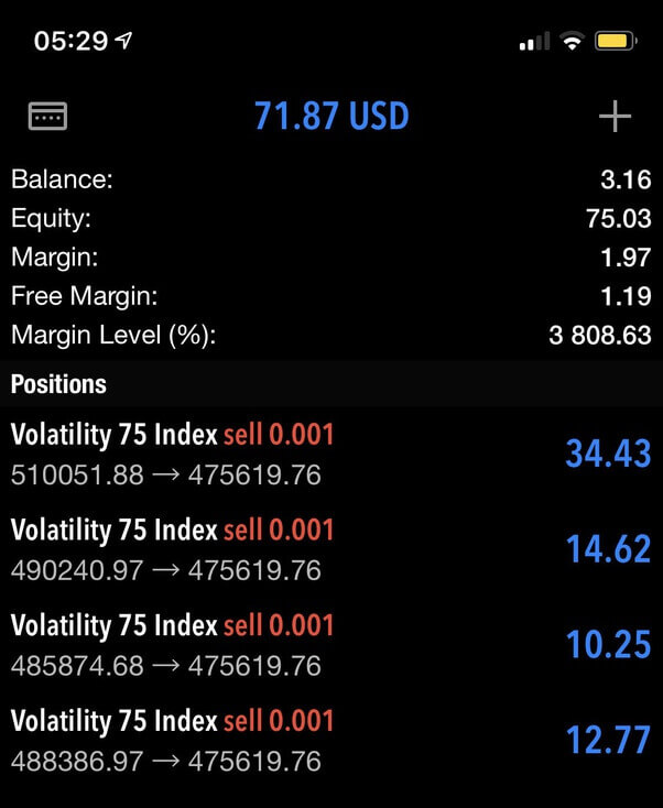 v 75 profits from small account
